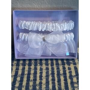 NIB Double White Satin Garter Belts